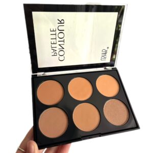 Paleta de contorno en polvo, 5 tonos matte + 1 iluminador/bronzer glow